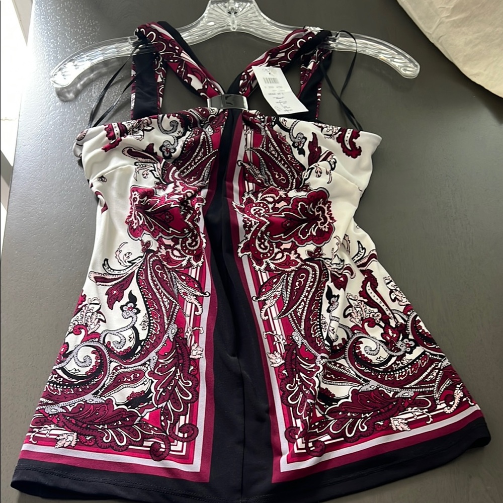 Cache Black and Burgundy Halter Top